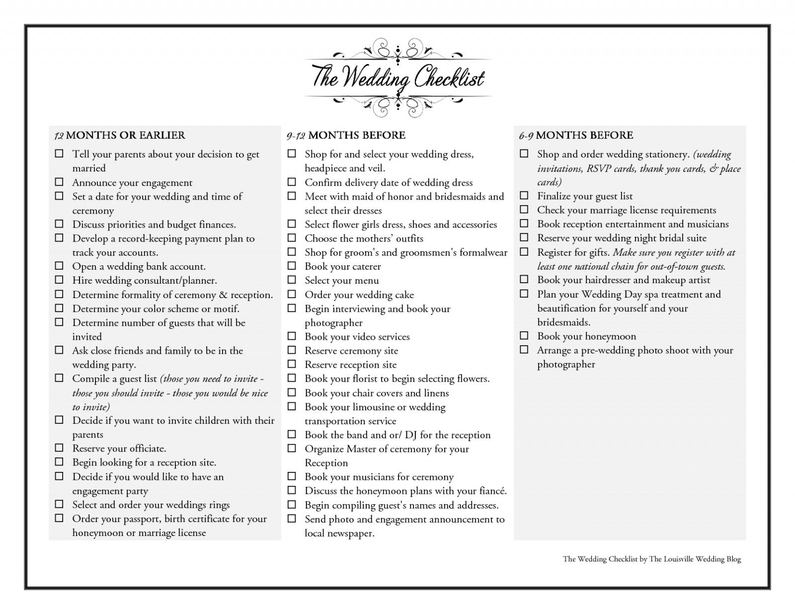 printable printable wedding planning checklist