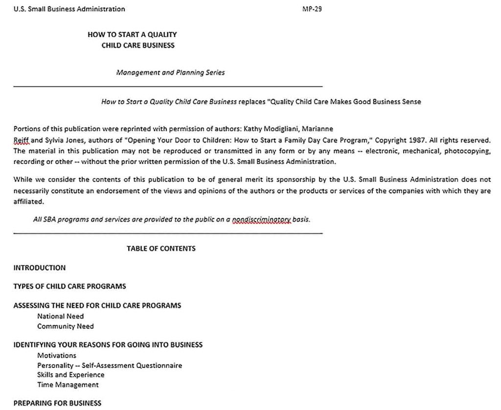 Child Care Plan Template | shop fresh