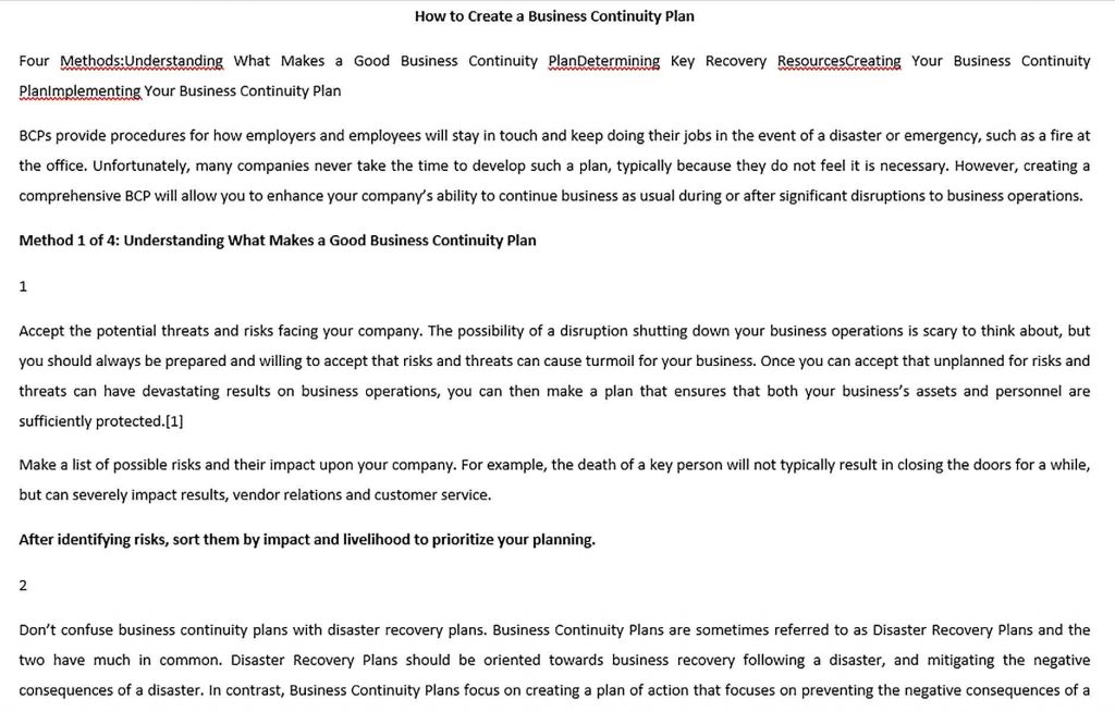 Business Continuity Plan Word Template shop fresh