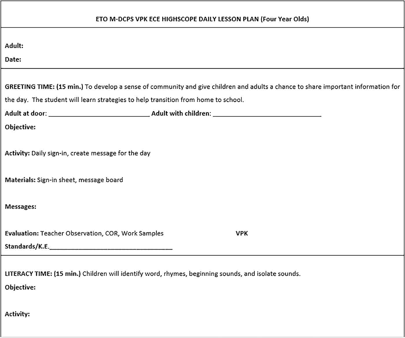 Format Of A Daily Lesson Plan