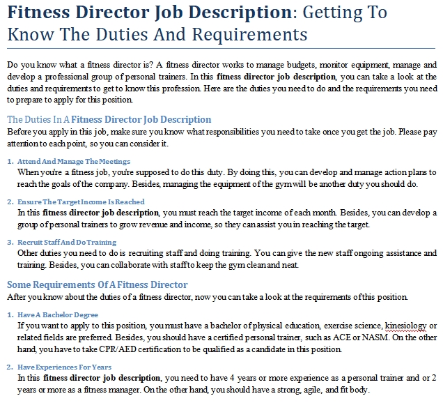 fitness general manager job description