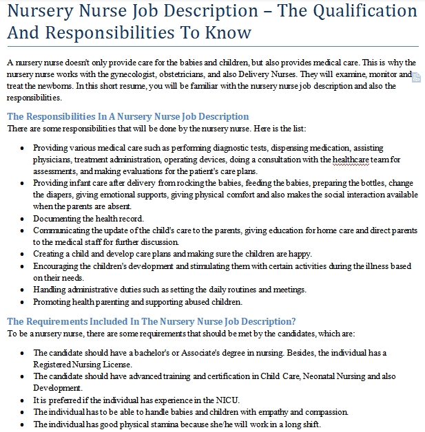 Nursery Nurse Job Description The Qualification And Responsibilities 