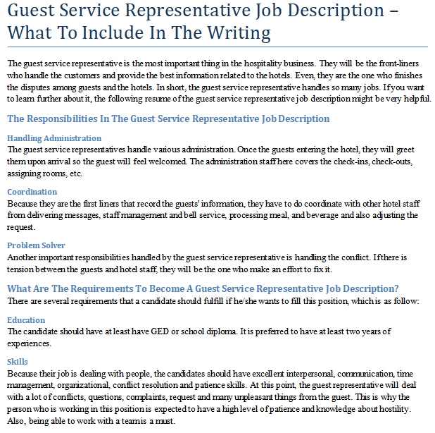 Members services representative job description