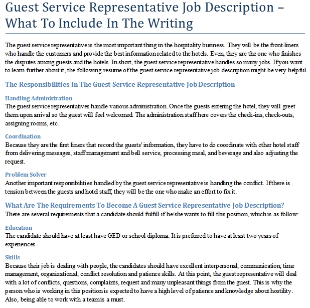 Guest Service Representative Job Description What To Include In The 