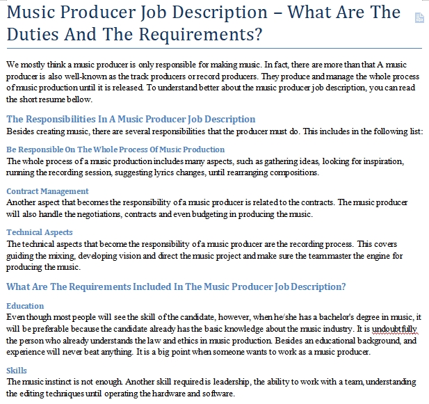 Job Description Of Musician