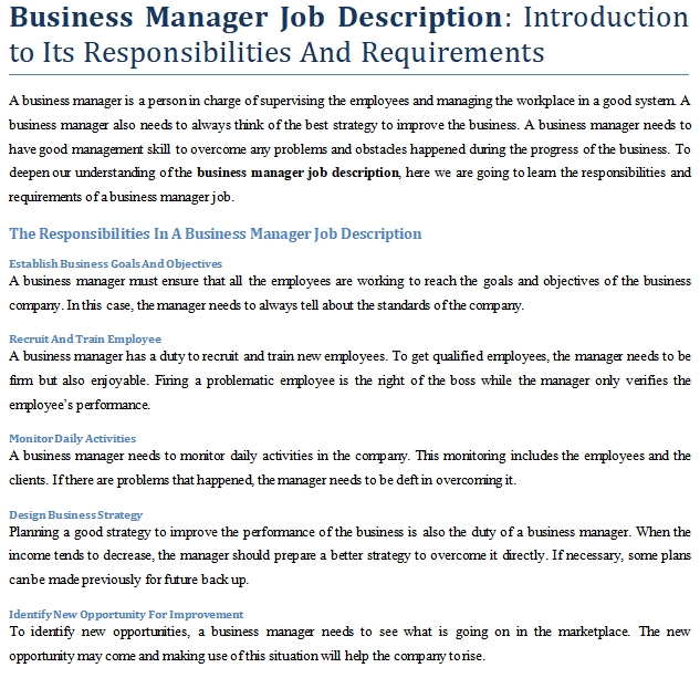 Business Manager Job Description: Introduction to Its Responsibilities