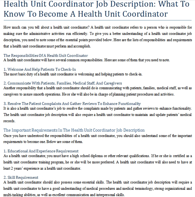 Health Unit Coordinator Job Description What To Know To Become A 