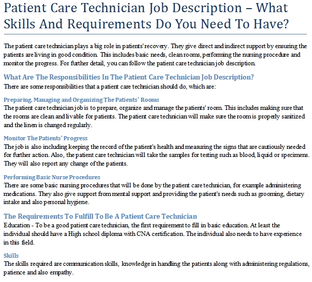  Patient Care Technician Job Description What Skills And Requirements 