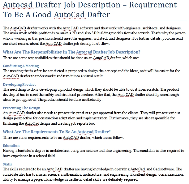Autocad drafter job requirements