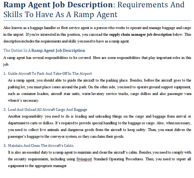 Ramp Agent Job Description Requirements And Skills To Have As A Ramp 