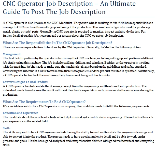 CNC Operator Job Description – An Ultimate Guide To Post The Job