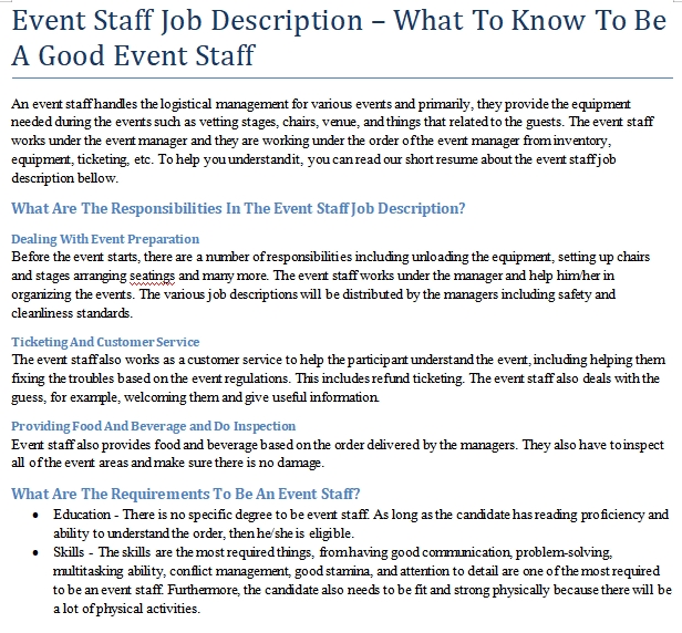 Event Staff Job Description What To Know To Be A Good Event Staff