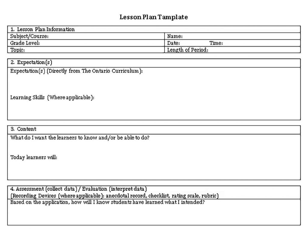 Lesson Plan Template Shop Fresh