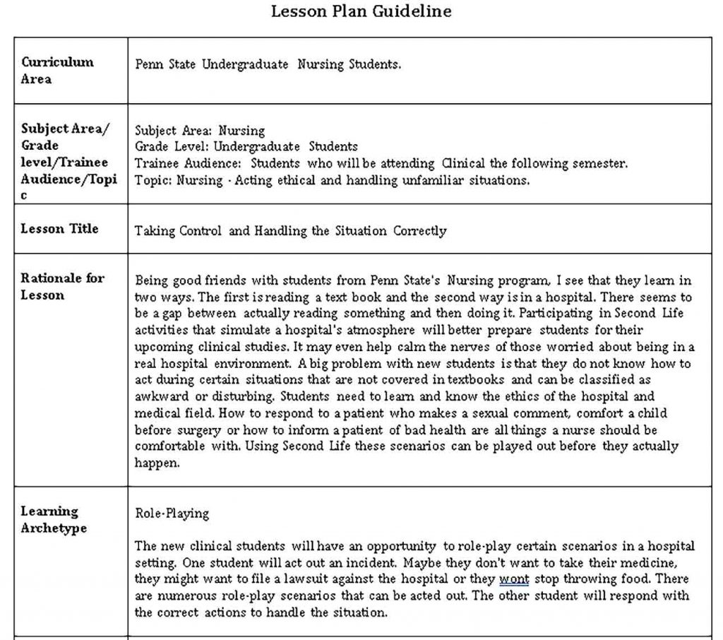 Lesson Plan Sample Template shop fresh