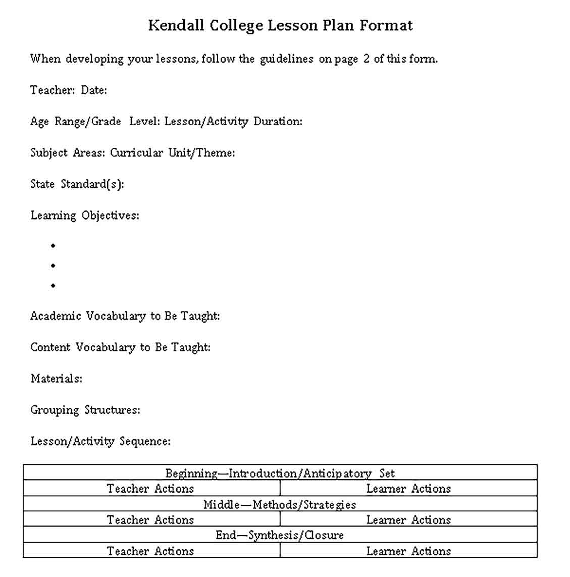 Lesson Plan Template Shop Fresh