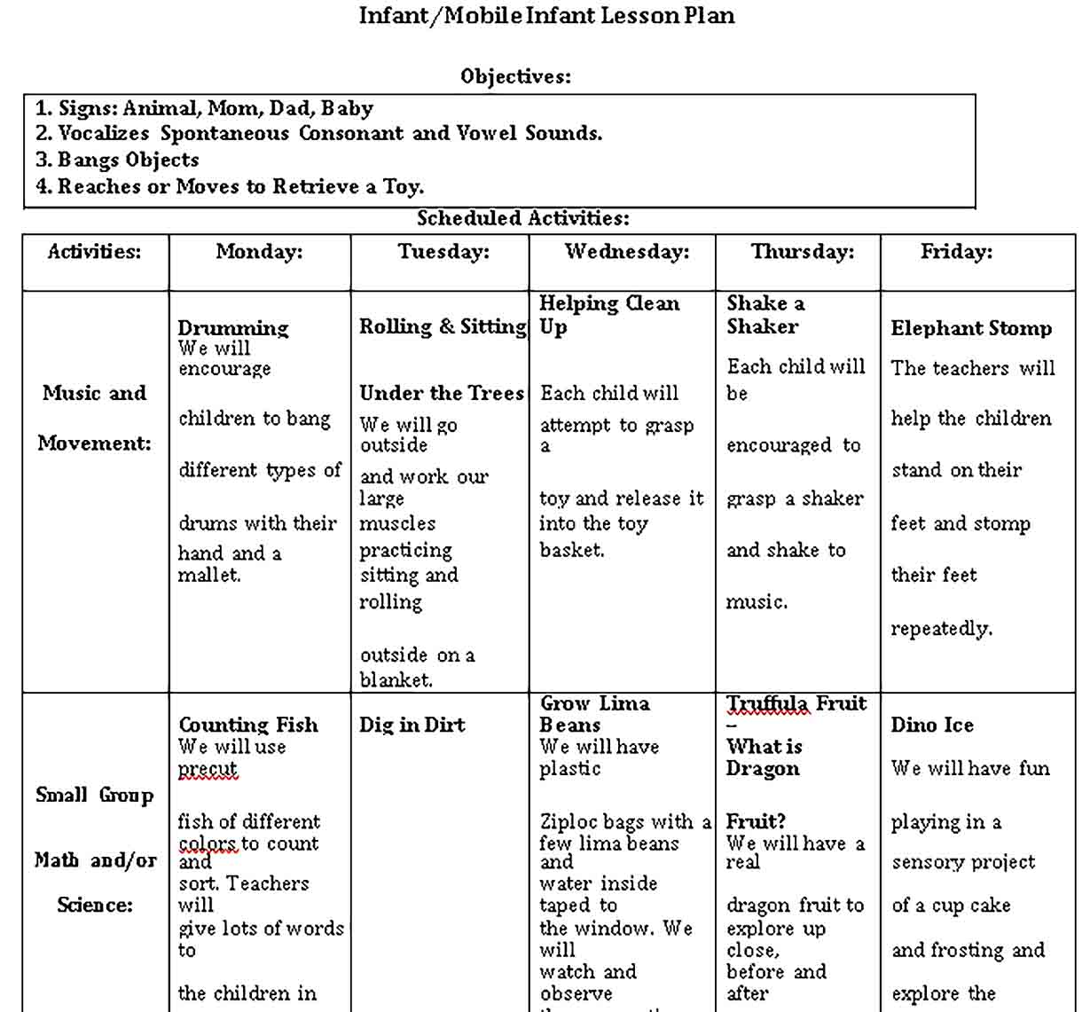 Infant Lesson Plan Template Shop Fresh
