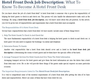 Job responsibilities front office executive hotel