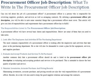 Procurement trainee job description