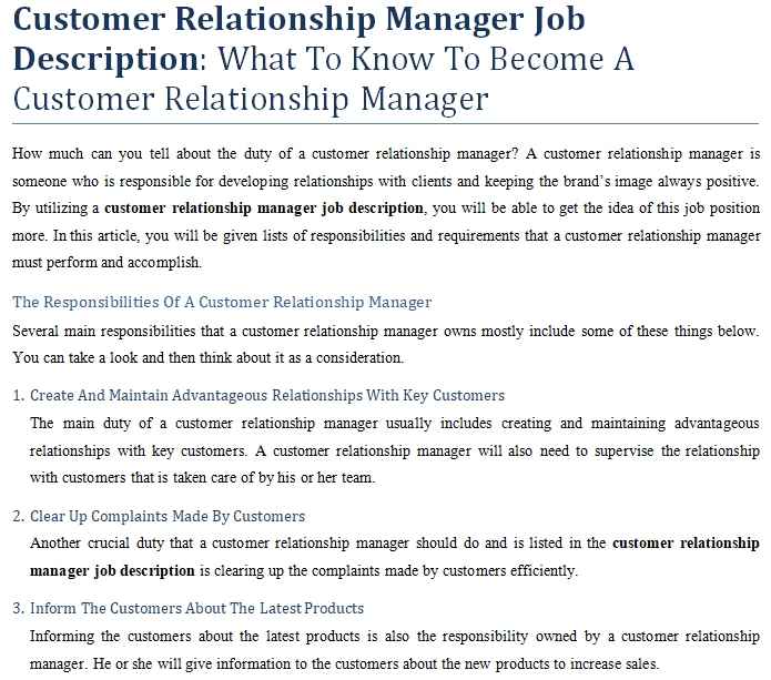 Customer Relationship Manager Job Description What To Know To Become A 