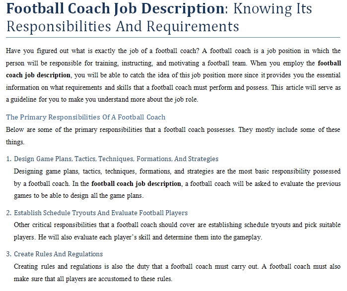 Job description of a football coach