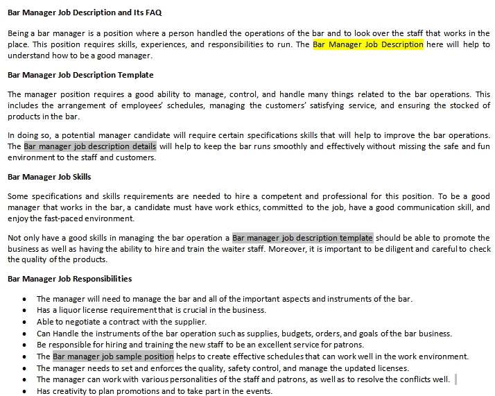 Bar Manager Job Description Shop Fresh Bar Manager Job Description Shop Fresh