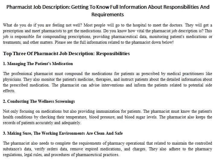 Pharmacogenetics job description