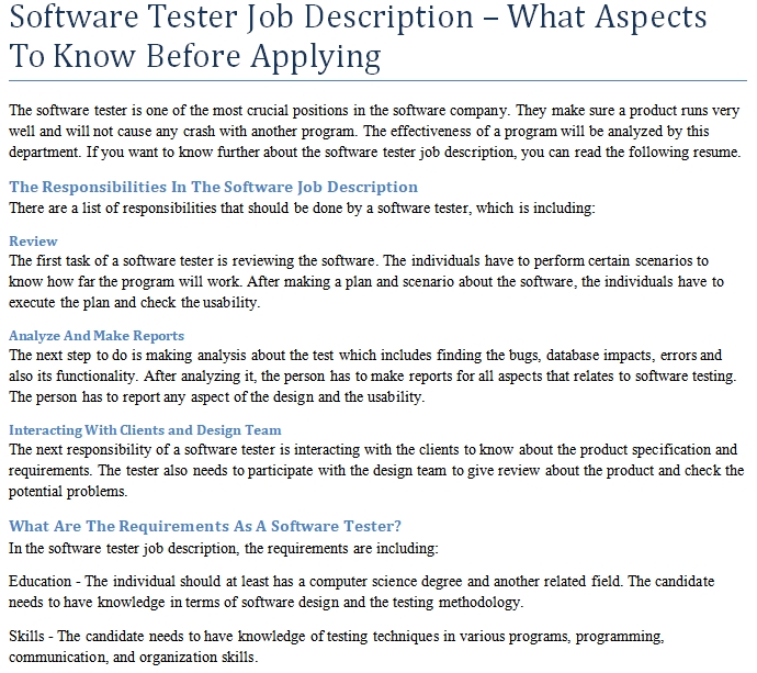 Define job responsibilities software tester