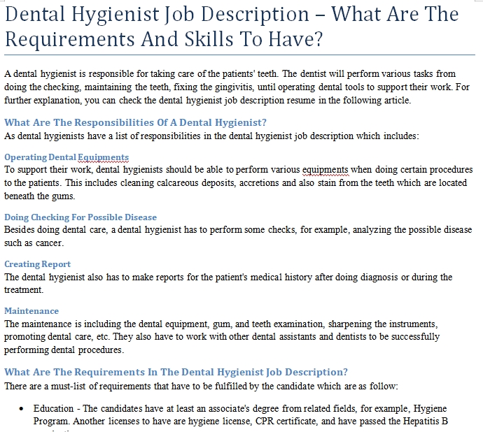 Dental Hygienist Job Description What Are The Requirements And Skills