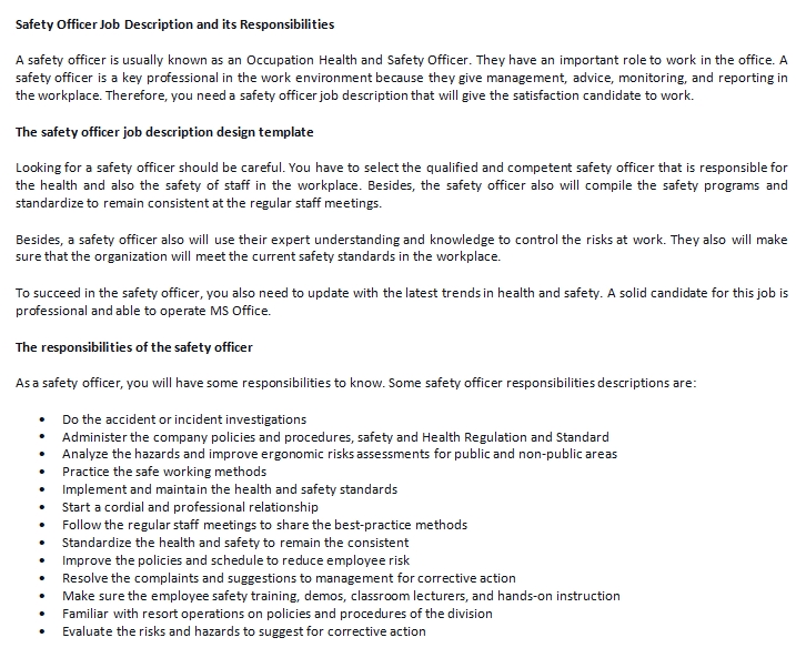 Hospital Public Safety Officer Job Description