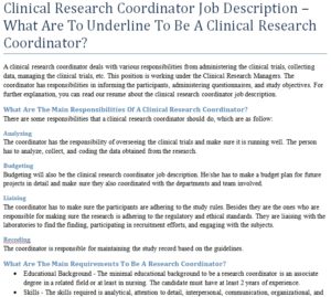 Clinical Research Coordinator Job Description – What Are To Underline