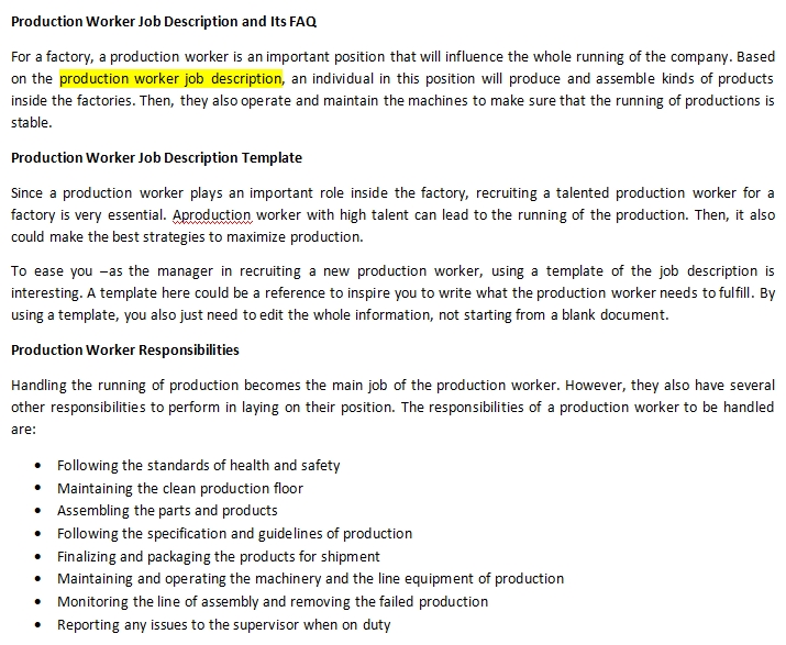 production worker job description