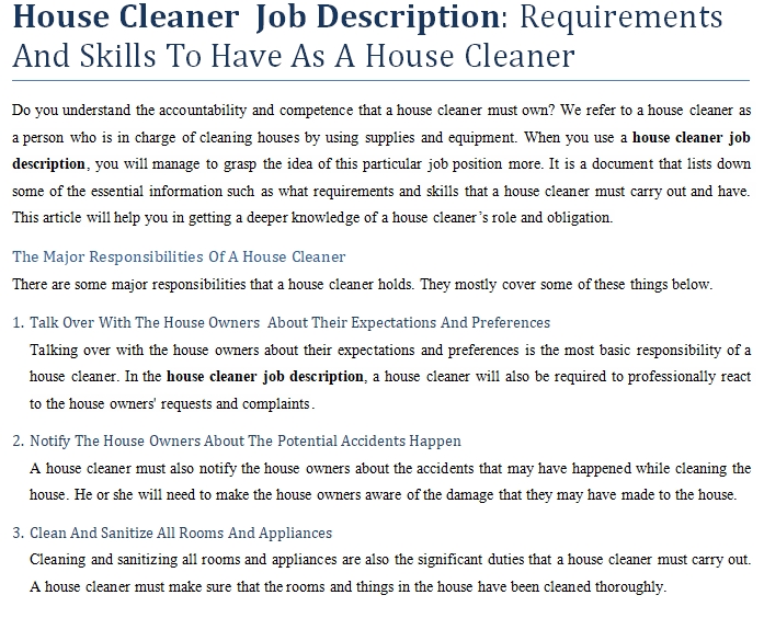 House Cleaner Job Description Requirements And Skills To Have As A 