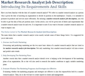Job description for market research