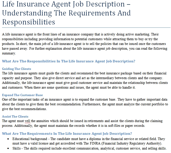 Life Insurance Agent Job Description - Understanding The ...