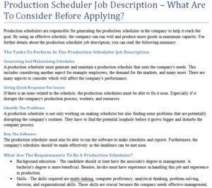 production scheduler job description manufacturing