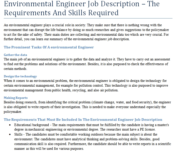Requirements for environmental engineering jobs