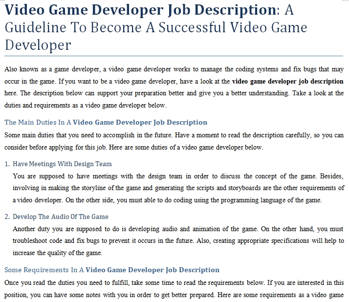 Video Game Developer Job Description A Guideline To Become A 