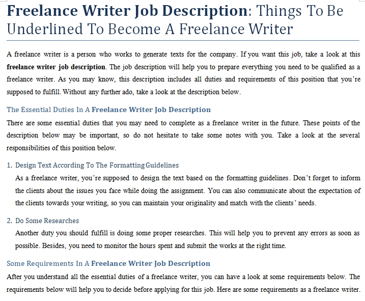 187. Freelance Writer Job Description