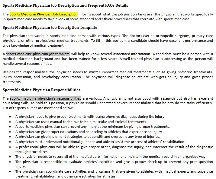 Sports Medicine Physician Job Description and Frequent FAQs Details