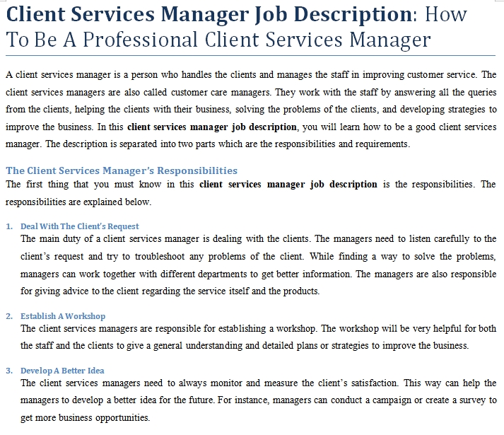 Client Services Manager Job Description How To Be A Professional 