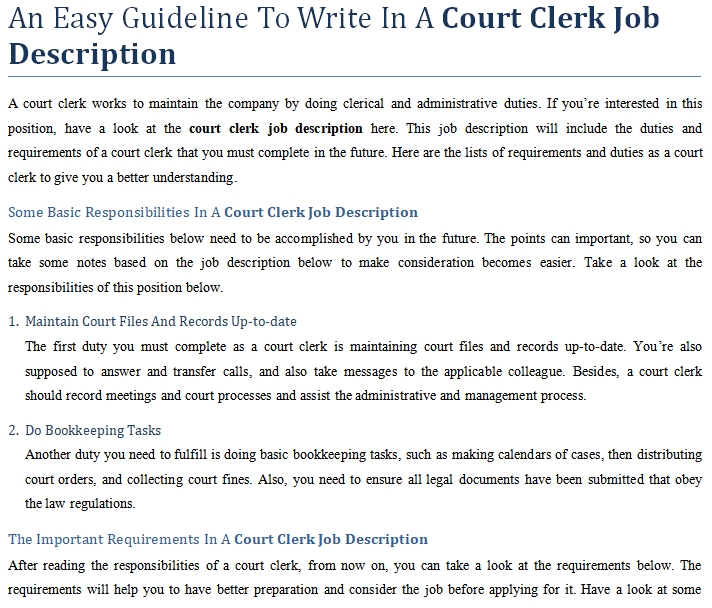 Deputy Court Clerk Job Description