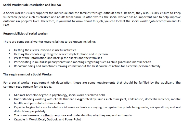 Intake social worker job description