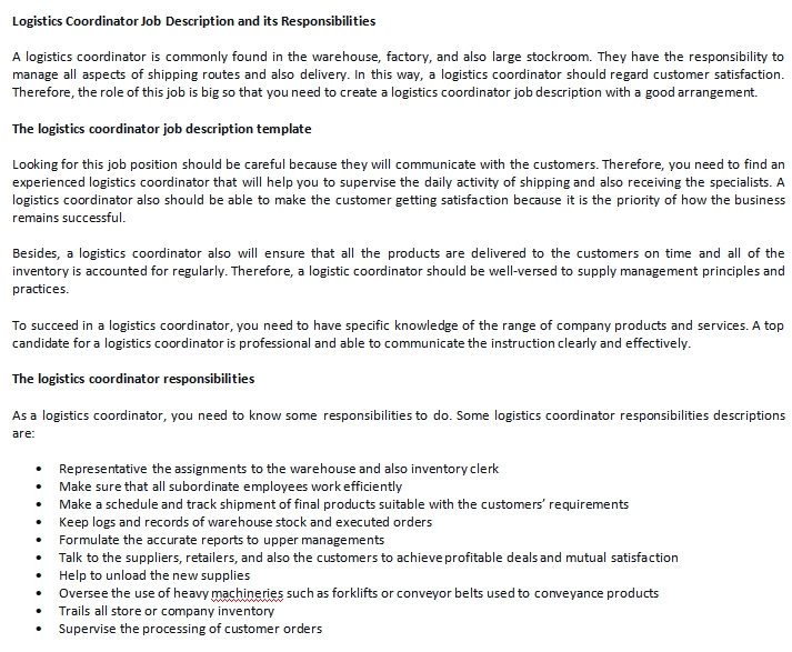 Logistics Coordinator Job Description And Its Responsibilities Shop Fresh