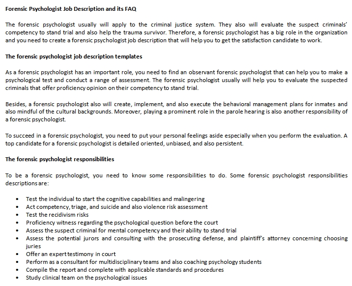 Description forensic job psychologist