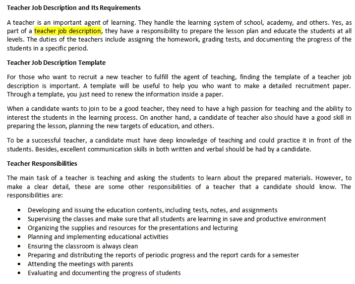 Teacher Job Description And Its Requirements Shop Fresh