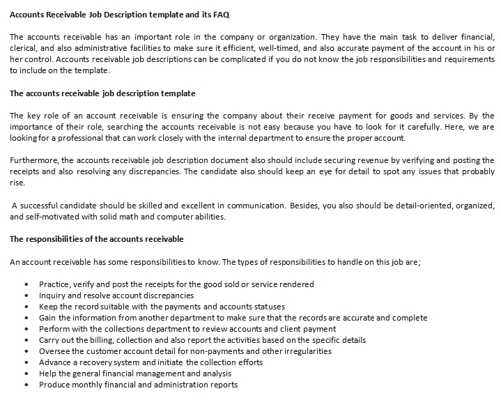 Account Receivable Job Descriptions And Duties