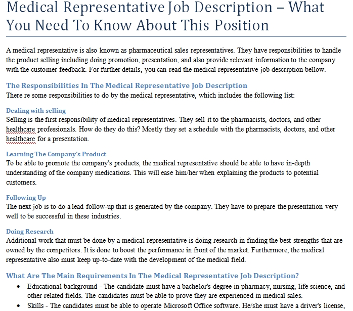  Medical Representative Job Description What You Need To Know About 