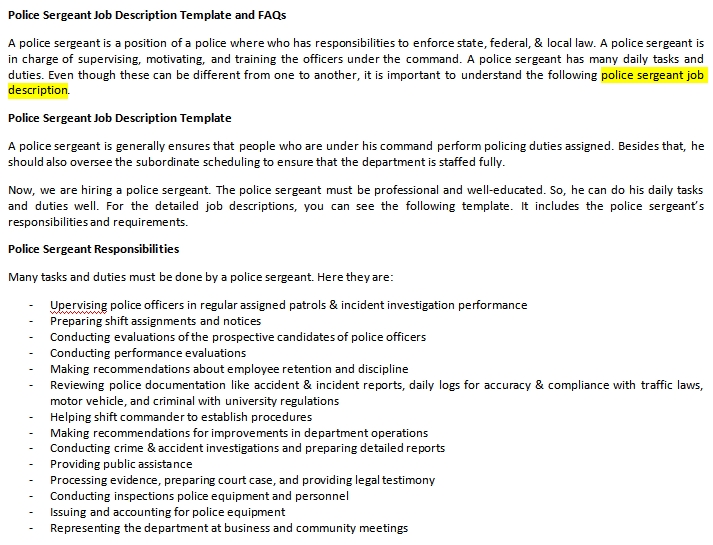 Police Sergeant Job Description Template And FAQs Shop Fresh