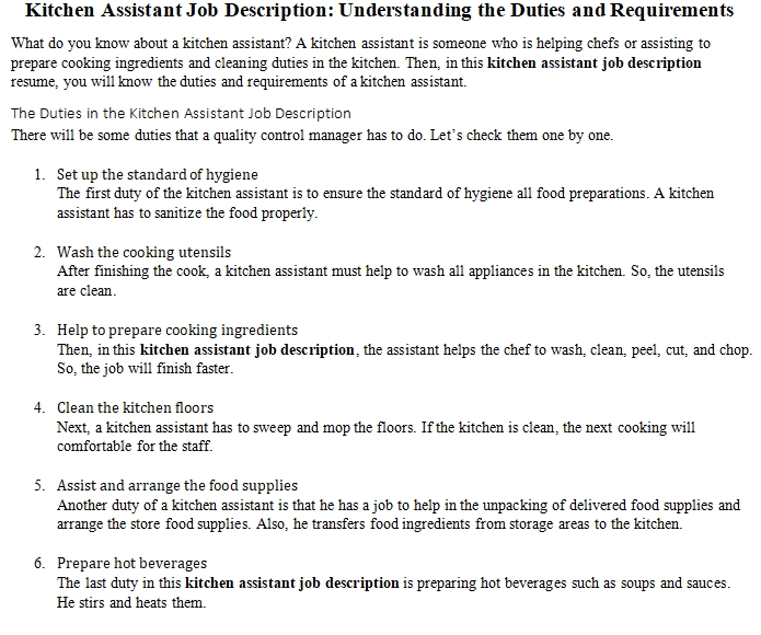 Kitchen Assistant Job Description: Understanding the Duties and