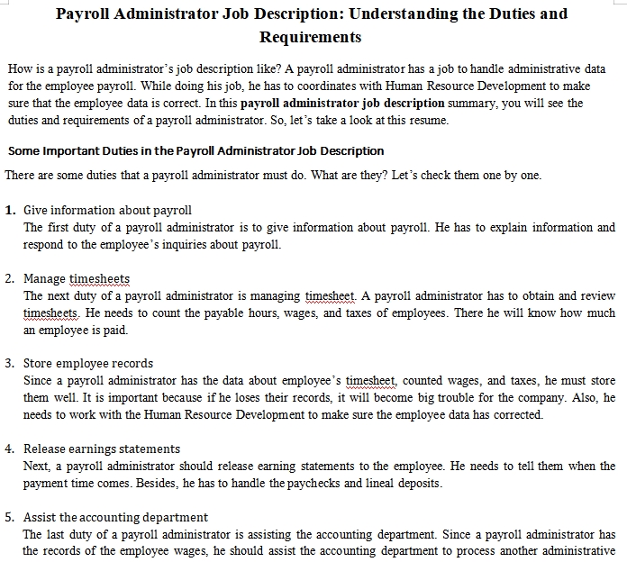 Payroll Administrator Job Description Understanding The Duties And Requirements Shop Fresh